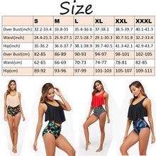 Load image into Gallery viewer, Women's Bikini Swimsuit with High Waisted Bottom Tankini Ruffled Flounce Top Two Piece Sets Bathing Flowy Suits Floral Printed Beach Ladies Plus Size Swimwear Black S
