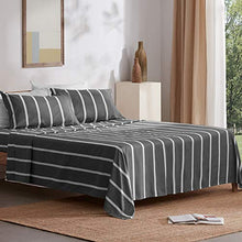 Load image into Gallery viewer, SLEEP ZONE Printed Stripe Sheet Set Double Brushed Microfiber Super Soft Breathable Bedding Sheets with 16 inch Deep Pocket 4 Pieces, Queen, White Stripes
