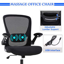 Load image into Gallery viewer, Office Chair Ergonomic Desk Chair Mesh Computer Chair Swivel Rolling Mid Back Task Chair with Lumbar Support Flip-up Arms Massage Adjustable Chair for Women Adults(Black)