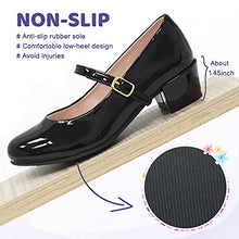 Load image into Gallery viewer, LseLom Girls Mary Jane Flats Dress Shoes Princess Low Heel Hook and Loop Dance Shoes Party School Uniform Wedding Shoes for Little Girls Black US 11