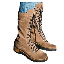 Load image into Gallery viewer, Fullwei Boots for Women,Women Platform Cowboy Boot Steel Toe Ladies Mid Calf Combat Western Lace Up Cowgirl Motorcycle Riding Boot Walking Shoe (Khaki, 8.5)