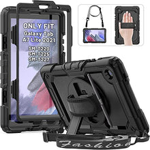 Load image into Gallery viewer, HXCASEAC Samsung Galaxy Tab A7 Lite Case 2021 with Screen Protector Pencil Holder, Heavy Duty Shockproof Cover, 360 Rotating Stand & Hand Strap for Tab A7 Lite 8.7 Inch Case SM-T220/T225/T227, Black