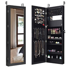 Load image into Gallery viewer, Giantex 15 LEDs Jewelry Cabinet Wall Mounted, Lockable Jewelry Armoire with Full Length Mirror, Cosmetics Tray, Lipstick Brush Holders, Build-in Makeup Mirror, Jewelry Cabinet for Women Girls (Black)
