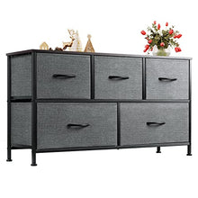 Load image into Gallery viewer, WLIVE Dresser for Bedroom with 5 Drawers, Wide Chest of Drawers, Fabric Dresser, Storage Organizer Unit with Fabric Bins for Closet, Living Room, Hallway, Nursery, Black Gray