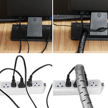 Load image into Gallery viewer, Flexzion Spiral Wire Wrap Tube Cable Organizer Management Sleeve - PE Polyethylene Flexible Expandable Desktop Computer PC Cinema TV Zipper Cord Storage with Clip 22mm Dia 1.5M 5 Feet Length (Gray)