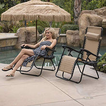 Load image into Gallery viewer, Folding Zero Gravity Chairs Patio Set of 2 with Pillow and Cup Holder Patio Furniture Outdoor Adjustable Dining Recliner Lounge Chairs for Deck Patio Beach Yard (Beige)