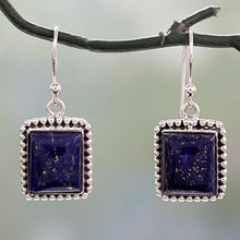 Load image into Gallery viewer, NOVICA Lapis Lazuli .925 Sterling Silver Rectangular Dangle Earrings 'Good Will Spirit'