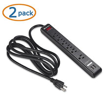 Load image into Gallery viewer, Cable Matters 2-Pack 6 Outlet Surge Protector Power Strip with USB Charging Ports, 300 Joules with 8 Foot Power Cord in Black