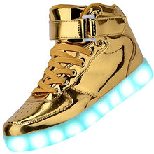 Load image into Gallery viewer, Odema Women High Top USB Charging LED Shoes Flashing Sneakers, Gold, 8 B(M) US