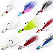 Load image into Gallery viewer, Dr.Fish Lot 3 Bucktail Jig Fluke Lure Saltwater Freshwater Baits Assorted Kit Bass Striper Bluefish Surf Fishing White, Chartreuse, Red 1/4 oz