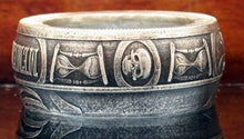 Load image into Gallery viewer, Memento Mori Pirate coin ring made from pure silver coin. Can size 7-16