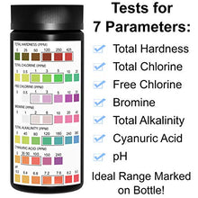 Load image into Gallery viewer, JNW Direct Pool and Spa Test Strips - Quick and Accurate Pool Test Strips - 7-1 Pool Test Kit - 100 Bromine, pH, Hardness and Chlorine Test Strips - with Ebook and App - 100 Water Test Strips