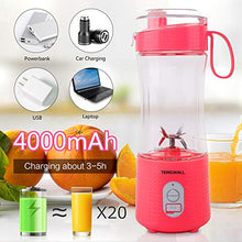 Load image into Gallery viewer, Portable Blender, Smoothie Blenders, Personal Size Blender USB Rechargeable Smoothies and Shakes Juicer Cup, 4000mAh Battery Strong Power Pink
