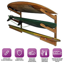 Load image into Gallery viewer, COR Surf Wooden Surfboard Wall Mount for Surf Boards, Snowboards, Skateboards, Kiteboards and Wakeboards, Triple Tier Surf Board Display Holder, Made of Sustainable Bamboo (24 x 4 x 4 Inches)