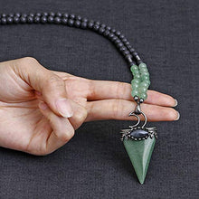 Load image into Gallery viewer, Jovivi 6mm Natural Green Aventurine Crystal Pendulum Necklace Lava Rock Labradorite Healing Chakra Triangle Pendulum Crystal w/Moon 25inches Adjustable
