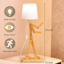 Load image into Gallery viewer, 25inch LED Wooden Table Lamp for Living Room Bedroom and Study Desk, Humor Changeable Shape Desk Lamp,Beside Table Lamp with DIY Lampshade and White Light