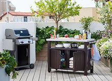 Load image into Gallery viewer, Keter Unity XL Portable Outdoor Table and Storage Cabinet with Hooks for Grill Accessories-Stainless Steel Top for Patio Kitchen Island or Bar Cart, Espresso Brown