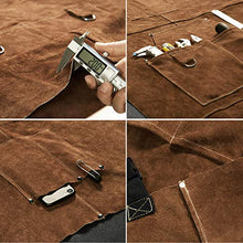 Load image into Gallery viewer, eletecpro Woodworking Apron Heavy Duty Durable - Length 42" 6 Pockets Leather Welding Apron & Welding Gloves Cowhide Fire/Heat Resistant Shop Apron Men/Women(Brown)