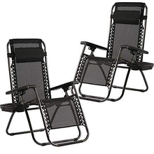 Load image into Gallery viewer, Zero Gravity Chairs Case of (2) Black Lounge Patio Chairs Outdoor Yard Beach with Cup Holders (Black)