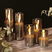 Load image into Gallery viewer, Eywamage Grey Glass Flameless Candles with Remote, Flickering Slim Tall LED Wax Candles, Battery Operated Pillar Votive Candles Set of 5