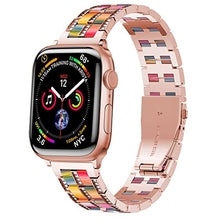 Load image into Gallery viewer, Jewelry Metal Band Compatible with Apple Watch Band 38mm 40mm 41mm 42mm 44mm 45mm iWatch Series 7/6/5/4/3/2/1/SE, Women Rhinestones Resin Wristband Bling Diamond Bracelet (42mm/44mm/45mm, B-Rose Gold)