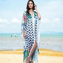 Load image into Gallery viewer, Hoperay Caftans Loungewear for Women Beach Swimsuit Cover Ups Woven Mesh Neckline 3/4 Sleeve Floral Print Kaftans Dresses Plus Size Summer Beachwear