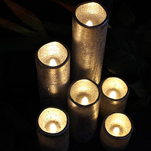 Load image into Gallery viewer, LED Lytes Flameless Timer LED Candles Slim Set of 6, 2" Wide and 2"- 9" Tall, Silver Coated Wax and Flickering Warm White Flame for Home and Wedding Decor