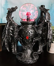 Load image into Gallery viewer, Ebros Gift Mythical Fantasy Gothic Guardian Dragon Duo with Crystal Static Plasma Storm Ball Table Lamp Sculpture Medieval Home Decor Globe Lights As Enchanting Renaissance Dragons Accent Statue