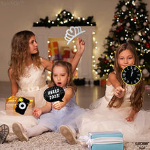 Load image into Gallery viewer, New Years Eve Photo Booth Props 2023 - Glitter, Pack of 25 | New Years Photo Booth Props 2023 | New Years Eve Party Supplies 2023 | NYE Photo Booth Props 2023, Happy New Year Decorations 2023 Props