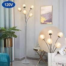 Load image into Gallery viewer, Modern Globe LED Floor Lamps for Living Room-DLLT Standing Lamps with 5 Lights for Bedroom, Tall Pole Tree Accent Lighting for Mid Century, Contemporary Home, G9 Bulb(Not Included) Glass Shade Silver