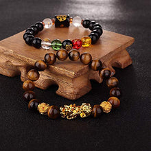 Load image into Gallery viewer, YADOCA 4 Pcs Pi Xiu Feng Shui Bracelets Set for Men Women Black Obsidian Wealth Bracelets Five Elements Zodiac Good Lucky Tiger Eye Bracelets 10mm Bead Adjustable Elastic