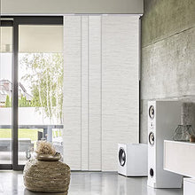 Load image into Gallery viewer, GoDear Design Deluxe 99.99% Blackout Adjustable Sliding Panel Track Blind 45.8"- 86" W x Up to 96" H, Extendable 4-Rail Track, Metallic Luster Trimmable Pleated Natural Woven Fabric, Mica +