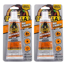 Load image into Gallery viewer, Gorilla Max Strength Clear Construction Adhesive, 2.5 Ounce Squeeze Tube, Clear, (Pack of 2)