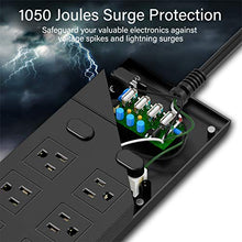 Load image into Gallery viewer, Power Strip Flat Plug, AUOPRO 12 Outlet Surge Protector with 4 USB, Grounded Desktop Extension Cord, 1050J, Dual Switch, Wall Mountable, 9.8 ft Long Cable for Computer Garage Workshop Home Office