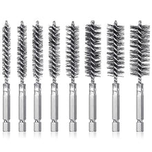 Load image into Gallery viewer, 8 Pieces Wire Brush Drill Bore Cleaning Brush Set with 1/4 Inch Hex Shank Stainless Steel Wire Twisted Brush for Drill Impact Driver, 8 Sizes