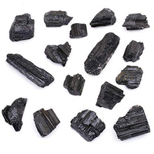 Load image into Gallery viewer, Dancing Bear Black Tourmaline Crystals Bulk (1/2 LB), Includes: (1) Selenite Stick & Information Cards, Rough Raw Natural Stones for Good Vibes, Reiki Energy, EMF & Radiation Protection, Made in USA