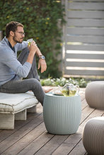 Load image into Gallery viewer, Keter Urban Knit Pouf Ottoman Set of 2 with Storage Table for Patio and Room Décor-Perfect for Balcony, Deck, and Outdoor Seating, Dune/Misty Blue
