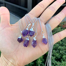 Load image into Gallery viewer, Sterling Silver Cute Raw Amethyst Crystal Dainty Gemstone Necklace 18 inch Free Form Healing Gem Chakra Stones Women Girls Gifts NK18-26