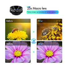 Load image into Gallery viewer, Cell Phone Camera Lens Kit,6 in 1 Universal +0.62x Wide Angle &25x Macro +235°Fisheye +Phone Holder -Shutter Remote+Tripod for iPhone X/8/7/6/6s plus Samsung Android & phone