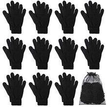 Load image into Gallery viewer, Cooraby 12 Pairs Winter Magic Gloves Stretchy Warm Knit Gloves with Mesh Storage Bag for Men or Women (Black, Length 7.5 inches)