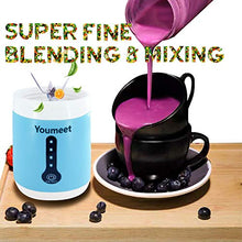 Load image into Gallery viewer, Portable Personal Blender,Youmeet Shakes and Smoothie Blender,Rechargeable USB Blender,4 LED Power lights Portable Juicer Cup Blender with Cup Lid and Cleaner Brush for Healthy Fruits Veggies Ice Drink Work Sports Travel