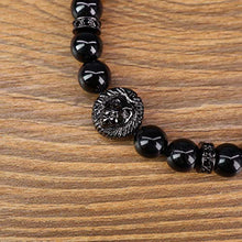 Load image into Gallery viewer, COAI Handmade Black Tourmaline Stone Beaded Lion Head Bracelet