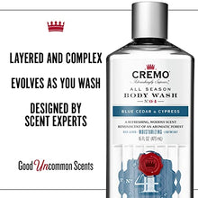 Load image into Gallery viewer, Cremo Rich-Lathering Blue Cedar & Cypress Body Wash, A Woodsy Scent with Notes of Lemon Peel, Cypress and Cedar, 16 Fl Oz (2-Pack)