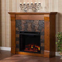 Load image into Gallery viewer, SEI Furniture Elkmont Earth Tone Tile Electric Fireplace, Salem Antique Oak