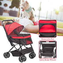 Load image into Gallery viewer, LONABR Folding Dog Stroller Travel Cage Stroller for Pet Cat Kitten Puppy Carriages - Large 4 Wheels Elite Jogger - Single or Multiple Pets (Red - 1 cage)