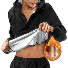 Load image into Gallery viewer, Junlan Sauna Suit for Women Sweat Sauna Pants Weight Loss Jacket Gym Workout Vest Sweat Suits for Women (Black Jacket, XX-Large)