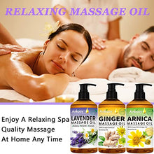 Load image into Gallery viewer, 3 Pack Massage Oil for Massage Therapy with Massage Roller Ball,Ginger Oil Lymphatic Drainage & Arnica Sore Muscle & Lavender Relaxing Massage Oils-Spa Gift Mothers Day Fathers Day Gift for Men Women