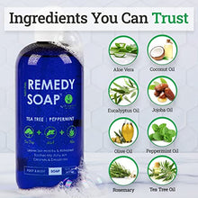 Load image into Gallery viewer, Remedy Soap Tea Tree Oil Body Wash | Helps Body Odor, Athlete's Foot, Jock Itch, Ringworm, Yeast Infections, Skin Irritations | Shower Gel for Women/Men | 100% Natural Tea Tree, Mint & Aloe Skin Cleanser (12 oz)