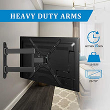 Load image into Gallery viewer, FOZIMOA Full Motion TV Wall Mount Bracket for 28-70 inch Flat Curved TVs, up to 110 lbs and VESA 600x400mm, with Tilt and Swivel Articulating Arms - Single Stud Install