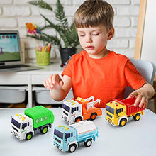 Load image into Gallery viewer, 4 Pack City Service Vehicle Car Truck Toy Set - Tow Truck,Dump Truck,Sprinkler,and Garbage Truck - with Friction Powered Wheels and Lights & Sounds